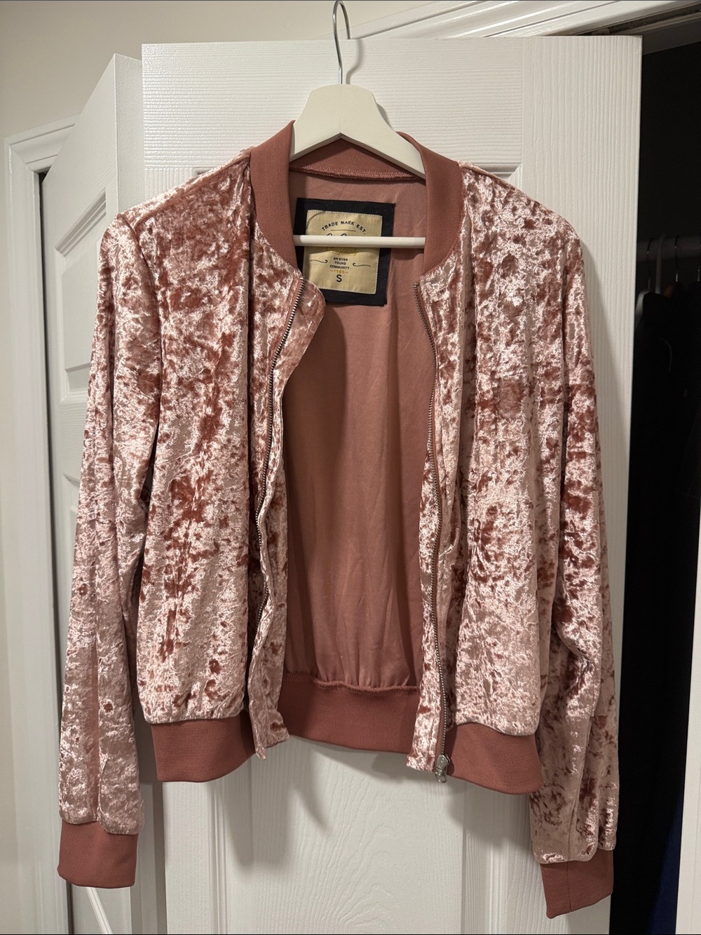 Ci Sono Pink Crushed Velvet Bomber Jacket